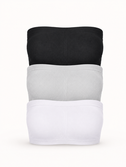 LiftLux Seamless Bandeau Bra 3-Pack – Black, Grey & White