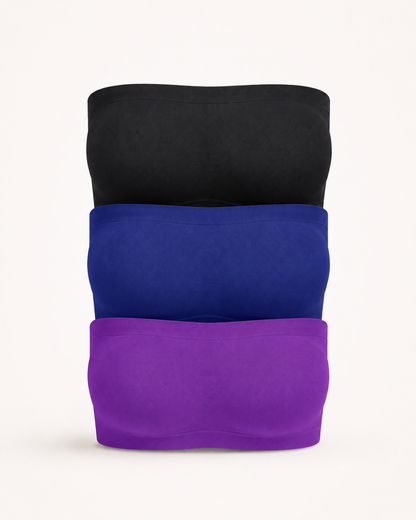 LiftLux Seamless Bandeau Bra 3-Pack – Black, Blue & Purple