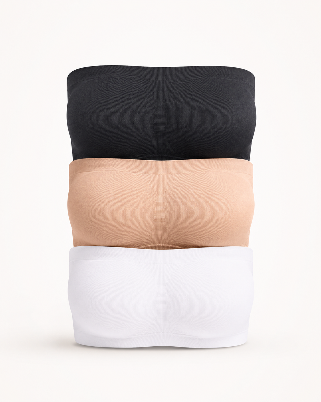 LiftLux Seamless Bandeau Bra 3-Pack – Black, Nude & White