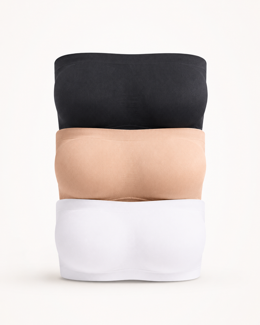 LiftLux Seamless Bandeau Bra 3-Pack – Black, Nude & White